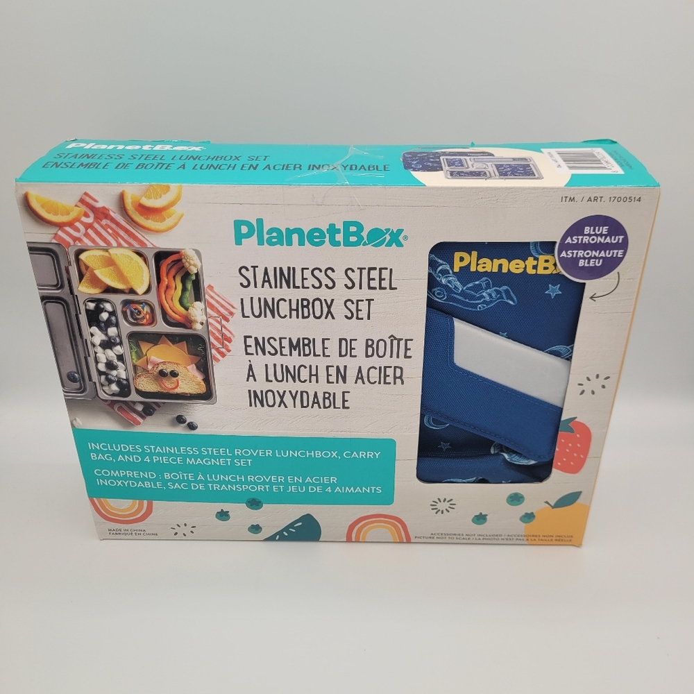 NWT PlanetBox Rover Stainless Steel Lunch Box Set Blue Astronaut Pattern